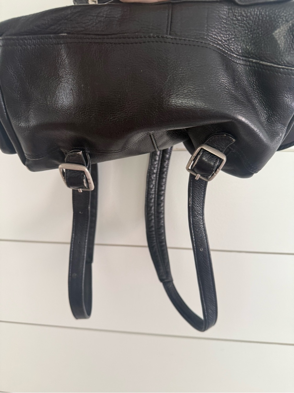 Vintage Leather Backpack Black Midsize Drawstring Pockets BuckleHeritage - Picture 7 of 16